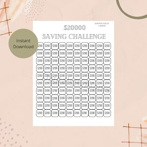 20000 Dollar Savings Challenge Printable, Money Tracker (digital ...