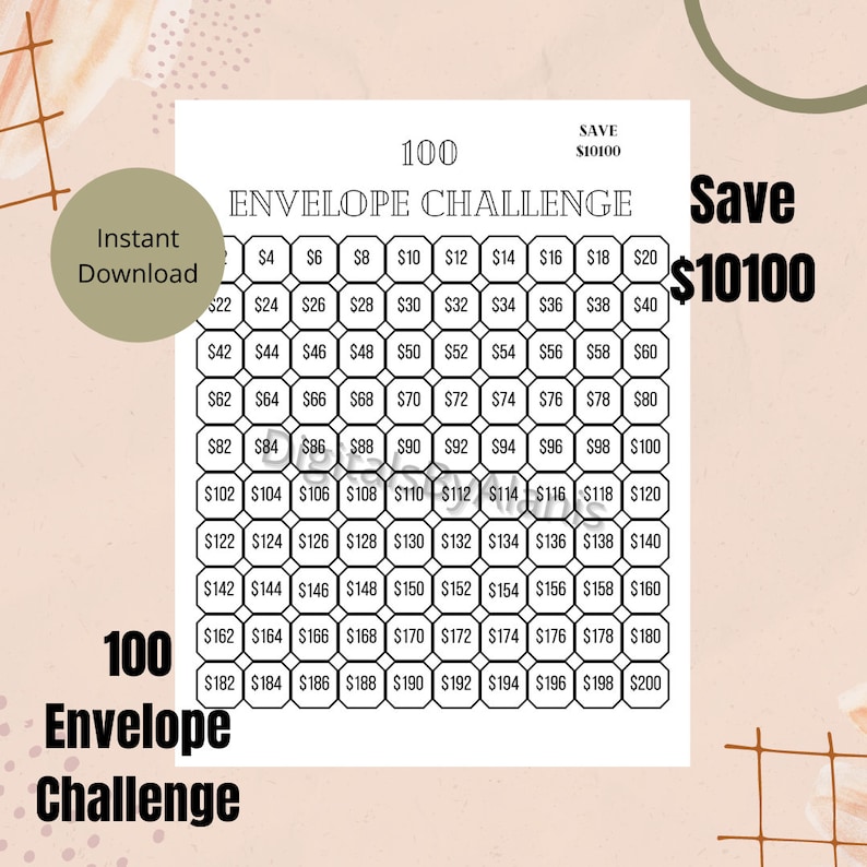 100 Envelope Challenge Printable Save 10100 Dollars Money | Etsy India