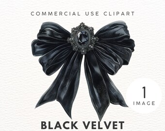 Black Velvet Coquette Bow Clipart Dark Coquette PNG for Shirts Black Bow Clipart Commercial Use Clipart Ribbon Dark Ribbon Clipart