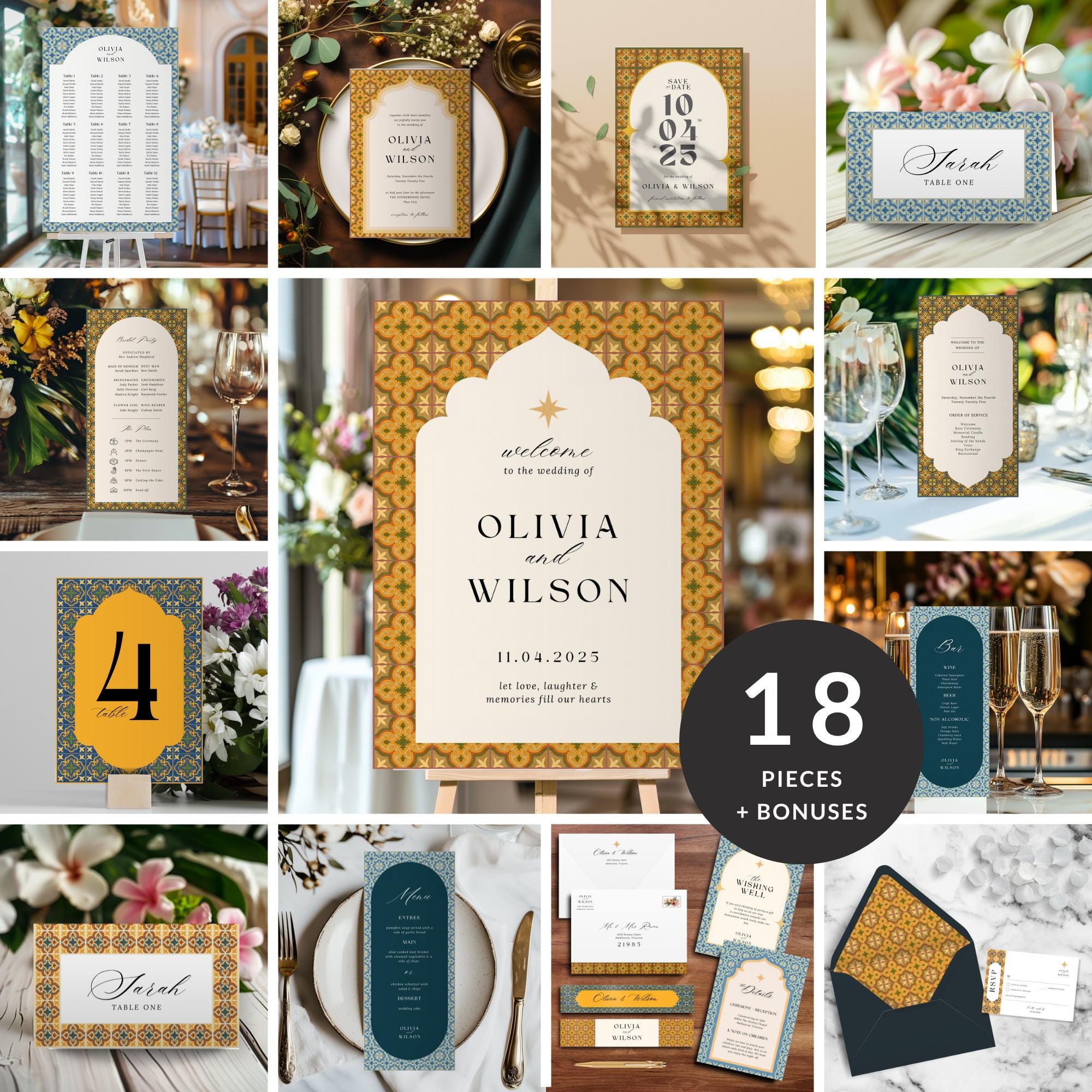 Mediterranean Wedding Invitation Suite with Moorish Tile