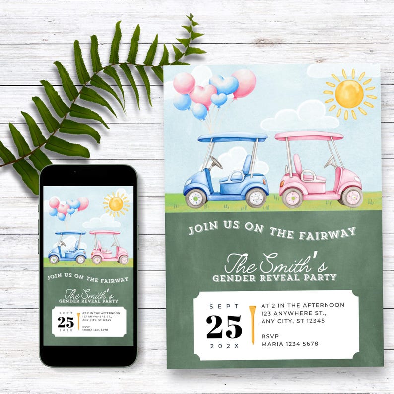Golf Gender Reveal Invitation Digital Bundle, Golf Themed Gender Reveal ...