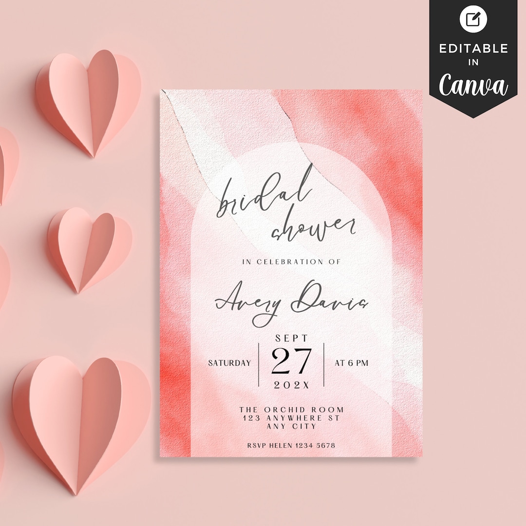 Red Bridal Shower Invite Pink Shower Invitation Minimalist Wedding ...