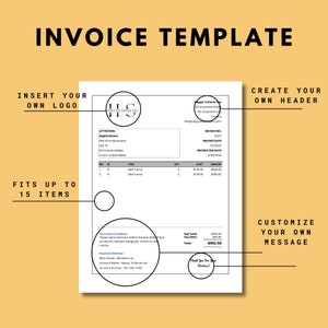 May include: A black and white invoice template with the text "Invoice Template" at the top. The template includes sections for inserting a logo, customer information, items, cost, quantity, and total amount. The template also includes a section for terms and conditions and payment information.