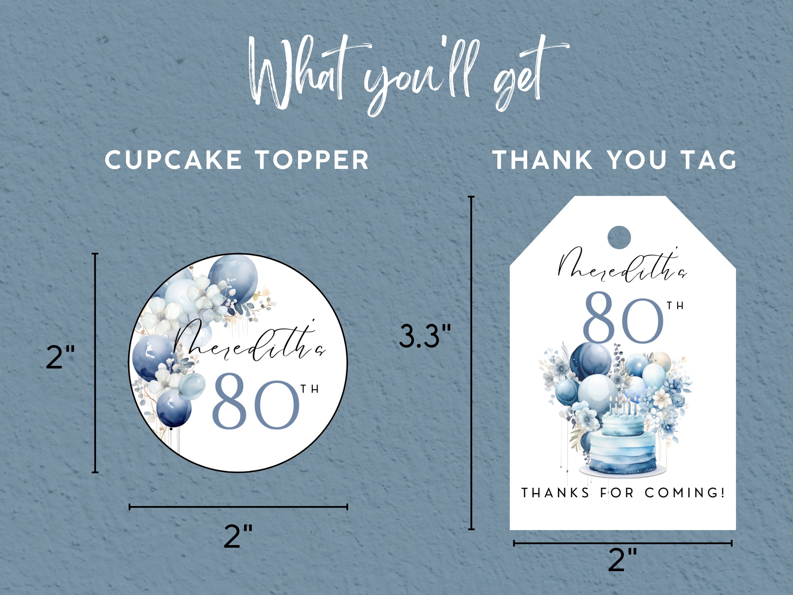 Silver and Blue 80th Birthday Party Invitation Bundle Editable Canva ...