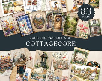 Cottagecore Junk Journal Kit Vintage Ephemera Mushroom Pages Floral Tags Woodland Animal Cards Nature-Inspired journal pages Botanical Theme