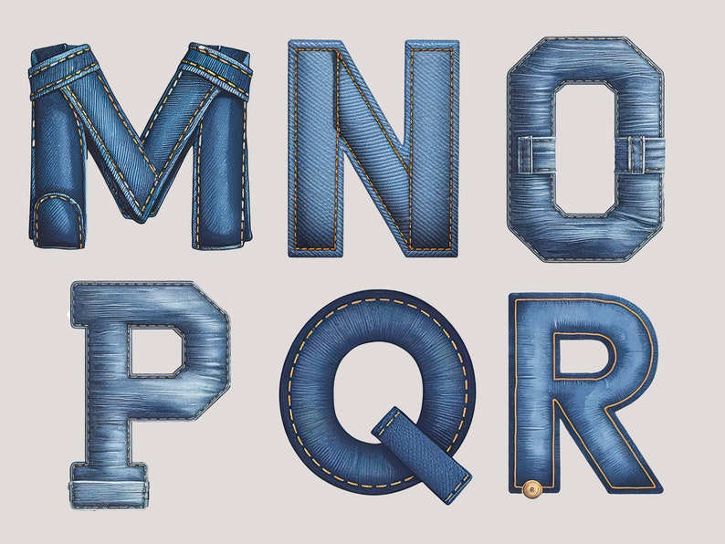 Watercolor Denim Alphabet Clipart Digital Jeans Font PNG Denim Letter ...