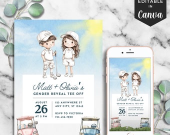 Golf Themed Gender Reveal Invitation Golf Baby Shower Invite He or She Golf Par-Tee Gender Reveal Party Baby Reveal Golf Invitation