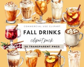 Watercolor Fall Drinks Clipart Autumn Coffee Clipart Cozy Drinks PNG Pumpkin Spiced Latte Clipart Fall Coffee Drink Coffee Artwork Bar Menu