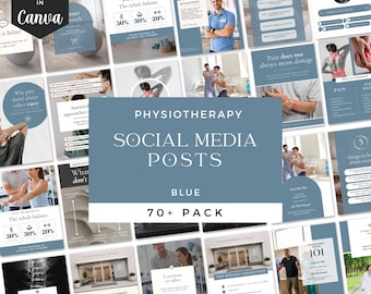 Sjabloon fysiotherapie sociale media, bewerkbaar canva-ontwerp voor fysiotherapie, gezondheidseducatie Instagram postbundel blauw wit