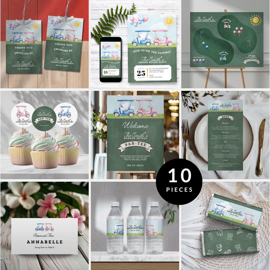 Golf Gender Reveal Invitation Digital Bundle, Golf Themed Gender Reveal ...