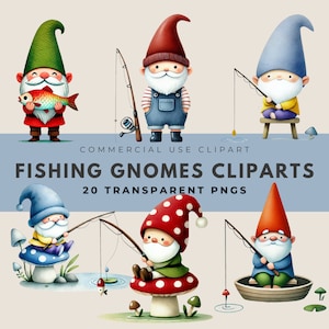 Fishing Gnome Clipart Gnome Clipart Bundle Cute Gnome PNG Gnomes Sublimation Watercolor Clipart Watercolor Gnomes Wall Art Gnome Nursery