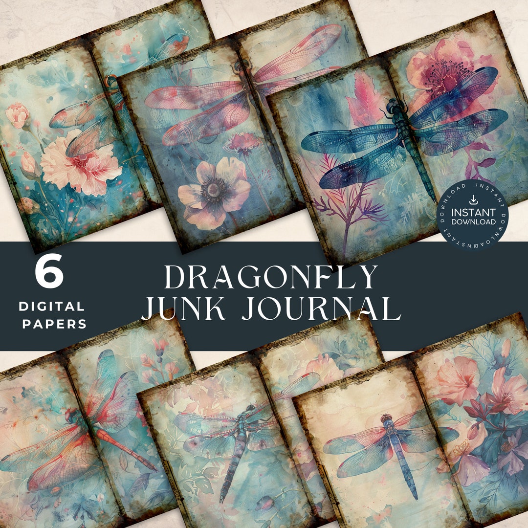 Dragonfly Junk Journal Kit Floral Junk Journal Printable Dragonfly ...