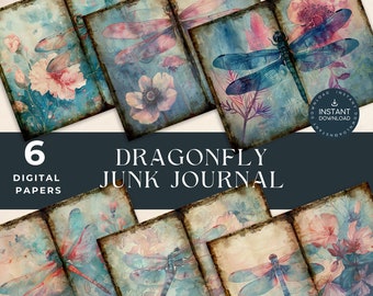 Dragonfly Junk Journal Kit Floral Junk Journal Printable Dragonfly Ephemera Vintage Junk Journal Commercial Use Printable Paper Dragonfly