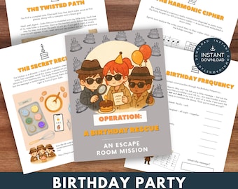 Birthday Escape Room Kit, Printable Birthday Party Escape Room for Kids, Fun Indoor Puzzle Game, Party Games for Kids, Detective Theme