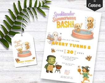 Summerween Halloween Pool Invitation Printable, Summerween Birthday Invitation Digital, Summerween Pool Party Invite, Kid's Backyard Party