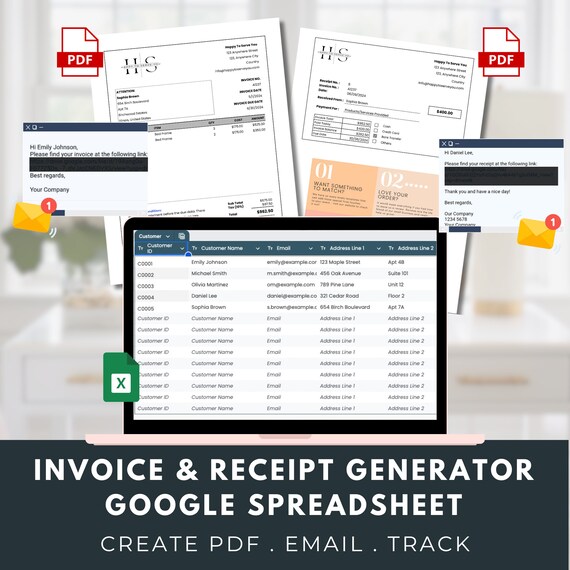 Google Sheets Invoice Template Digital Invoice Generator for Small Business Automation Tool Professional Invoice Maker Receipt System