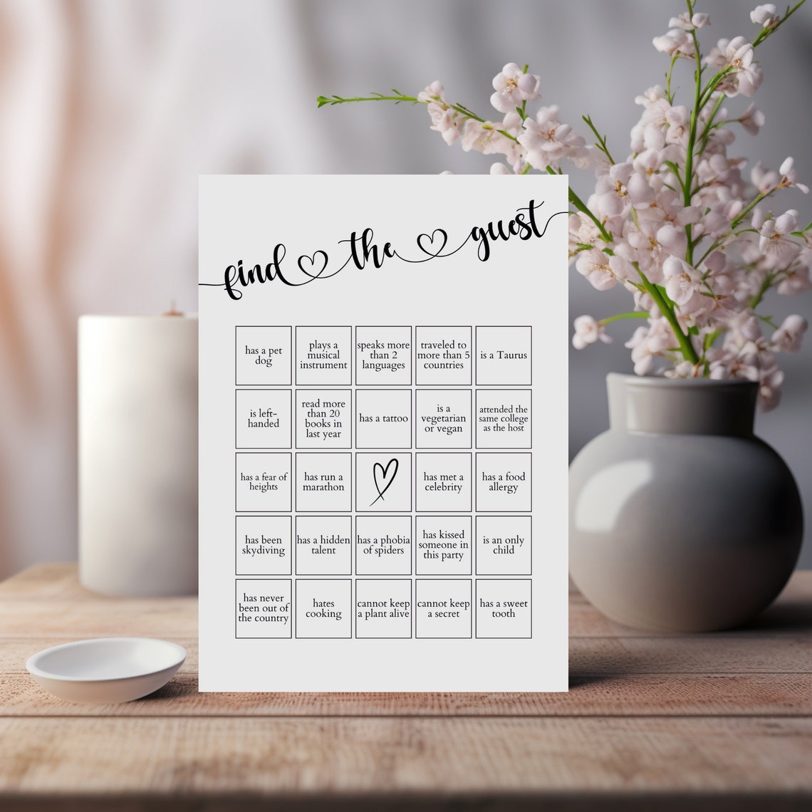 Find the Guest Bingo Cards for New Year Party Games Adult Ice Breaker