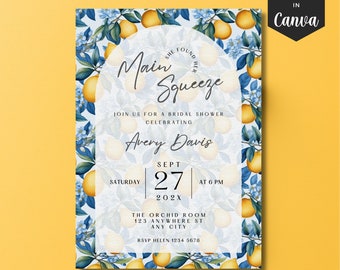 She Found Her Main Squeeze Bridal Shower Invitation Citrus Bridal Shower Card Lemon Theme Canva Invitation Template Lemon Party Invitation