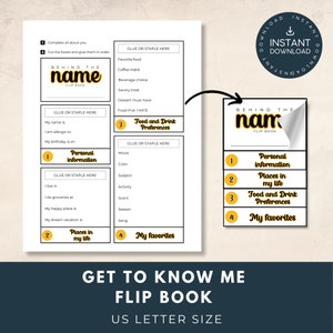Maak kennis met mij Office Game Kennismaken Afdrukbare game Company Icebreaker-game Teambuildingactiviteit voor volwassenen Alles over mij Flip Book