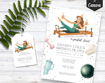 Pilates Birthday Invitation, Pilates Party Invite, Customizable Fitness Party Invitation, Pilates Princess Birthday Invite, Girls Day Out