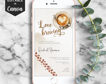Love is Brewing Bridal Shower eVite Coffee Lover Bridal Shower Coffee Themed Mobile Invitation Latte Bridal Invite Coffee Bridal Party Canva
