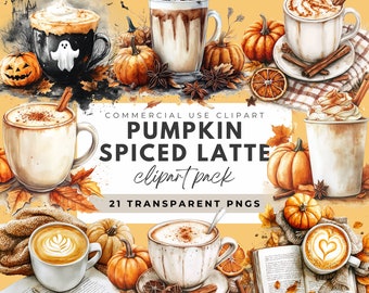 Watercolor Pumpkin Spiced Latte Clipart Fall Drinks Clipart Autumn Coffee Clipart Cozy Drinks PNG Fall Coffee Drink Coffee Artwork Bar Menu
