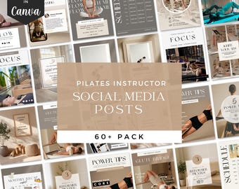 ピラティスインストラクター向けソーシャルメディアテンプレート、ピラティスInstagram Canvaパック、フィットネスコーチ向けコンテンツ、ウェルネス＆ピラティススタジオ向けマーケティングキット
