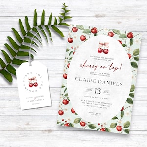 He’s The Cherry On Top Bridal Shower Cherry Bridal Shower Thank You Card Cherry Bridalshower Party Favor Canva Template Bachelorette Party