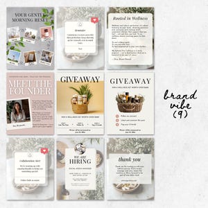 Flatlay of editable Canva Instagram templates for supplement and wellness brands, showing aesthetic 4:5 post designs with bold minimalist layouts.