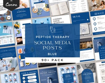 Plantillas de redes sociales sobre terapia con péptidos para spas médicos (Instagram, Canva), publicaciones en redes sociales de clínicas de bienestar y marketing para médicos y telesalud.