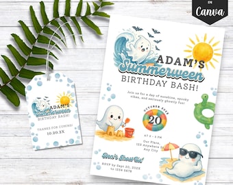 Summerween Halloween Pool Invitation Printable, Summerween Birthday Invitation Digital, Summerween Party, Summerween Pool Party Invite