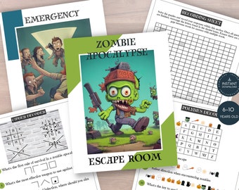 Kit de salle d'évasion zombies imprimable pour enfants Cadeaux de fête d'anniversaire Jeux d'Halloween Maison hantée imprimable TÉLÉCHARGEMENT IMMÉDIAT ER1