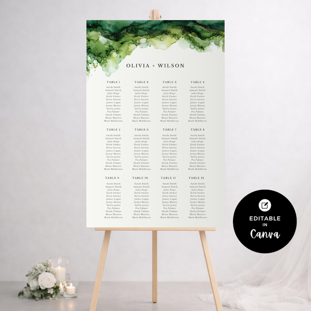 Sage Green Wedding Seating Chart Template, Sage and Cream Abstract ...