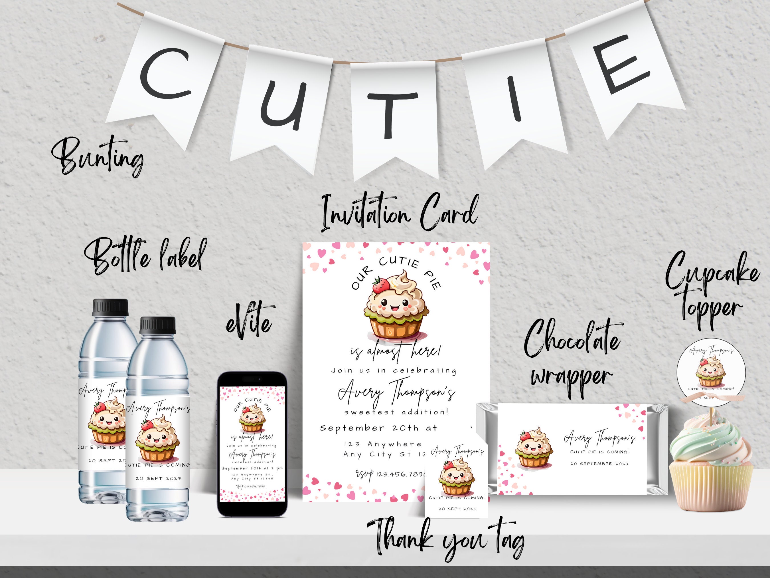 Cutie Pie Baby Shower Invitation Template Bundle EDITABLE IN - Etsy
