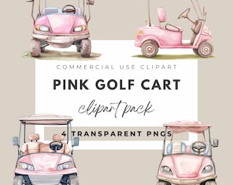 Imágenes prediseñadas de carrito de golf en acuarela, imágenes prediseñadas de golfista, imágenes prediseñadas de carrito de golf rosa, diseño de sublimación, imágenes prediseñadas para uso comercial, imágenes prediseñadas de deportes, imágenes prediseñadas de campo de golf