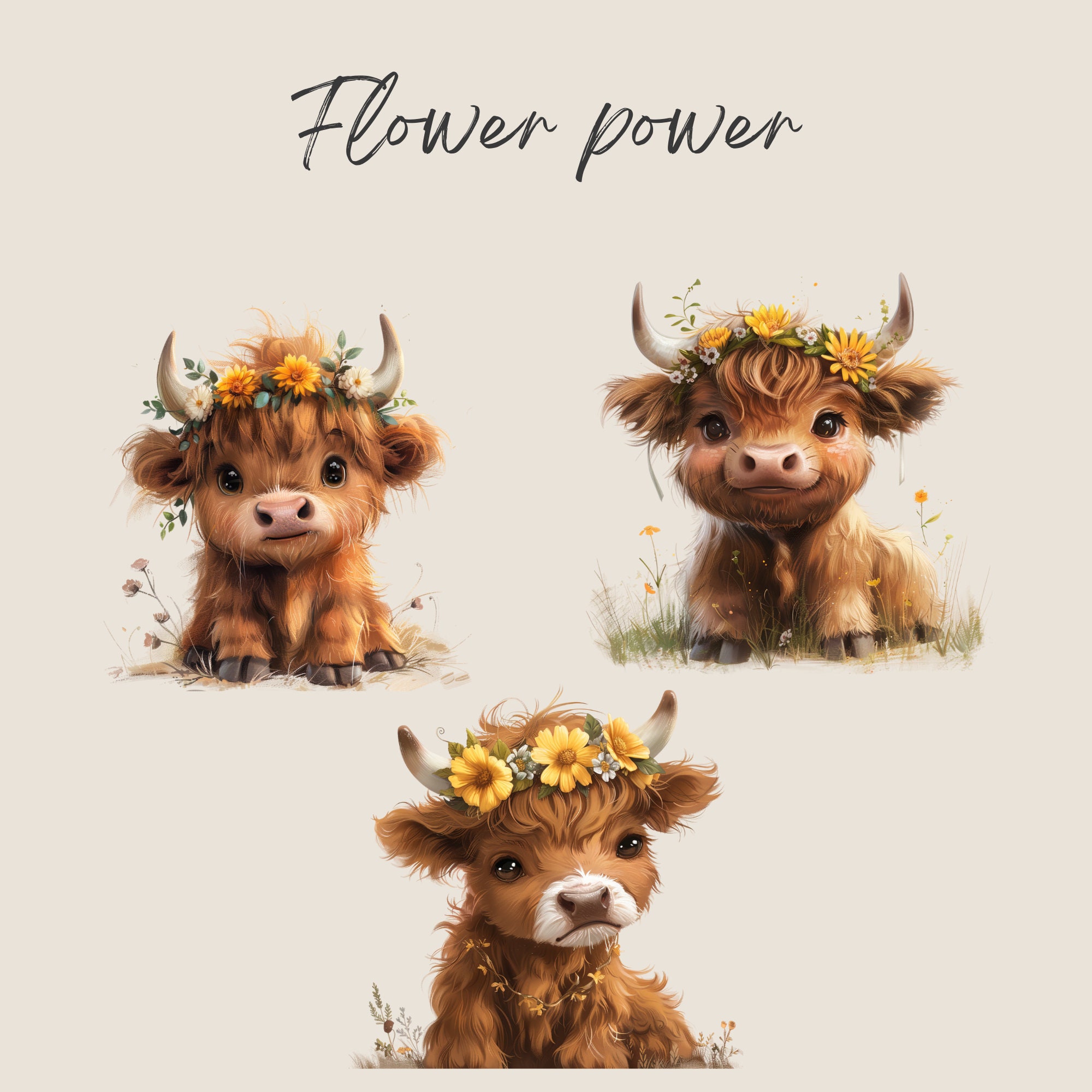Watercolor Baby Highland Cow Clipart Baby Cow Clipart Farm Animal ...