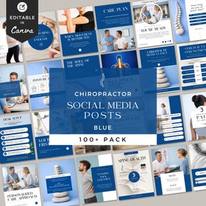 Instagram-sjabloonbundel chiropractor, socialmediakit chiropractie, gezondheidsposten wervelkolom, wellnesskliniek Canva-marketingsjabloon