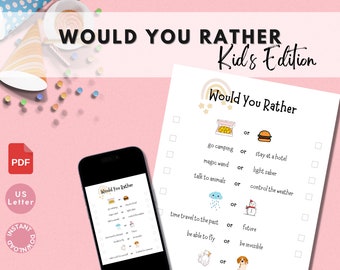 ¿Preferirías para niños?, Juegos de fiesta para niños, Juego para niños imprimible, Iniciador de conversación, Este o aquel juego, Juegos en el aula, WR1