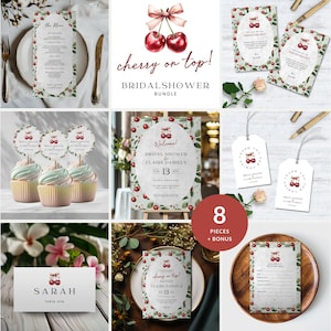 He’s The Cherry On Top Bridal Shower Bundle Cherry Bridal Shower Invitation Set Cherry Bridalshower Decor Favors Printable Digital Template