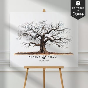 Thumbprint Wedding Guestbook Thumb Print Tree Guestbook Sign Printable Guestbook Wedding Decor Editable in Canva Template Fingerprint Tree