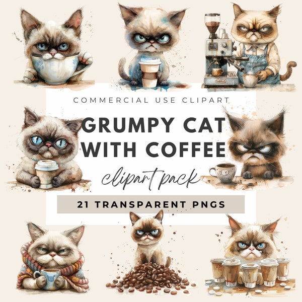 Grumpy Cat with Coffee PNG Grumpy Cat Clipart Cat and Coffee Grumpy Cat Mug Cat Lover Black Cat Art Coffee Cat Clipart Grumpy Morning Coffee