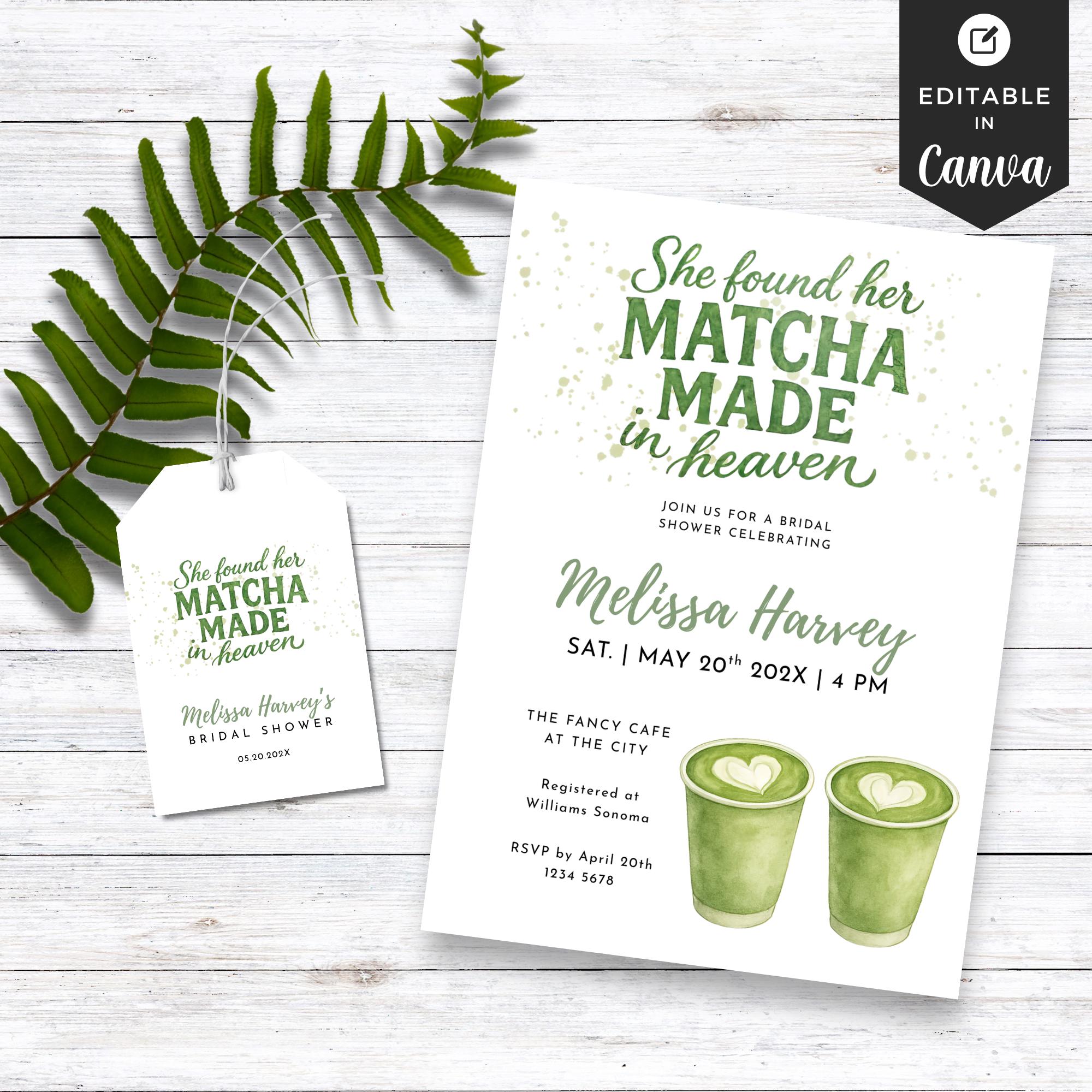 Matcha Made in Heaven Bridal Shower Invitation, Tea Themed Shower ...