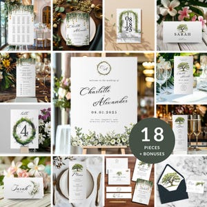 Ensemble de faire-part de mariage mousse espagnole mariage chêne RSVP doublures d'enveloppe de mariage mousse espagnole élégant verdure modèle de mariage rustique
