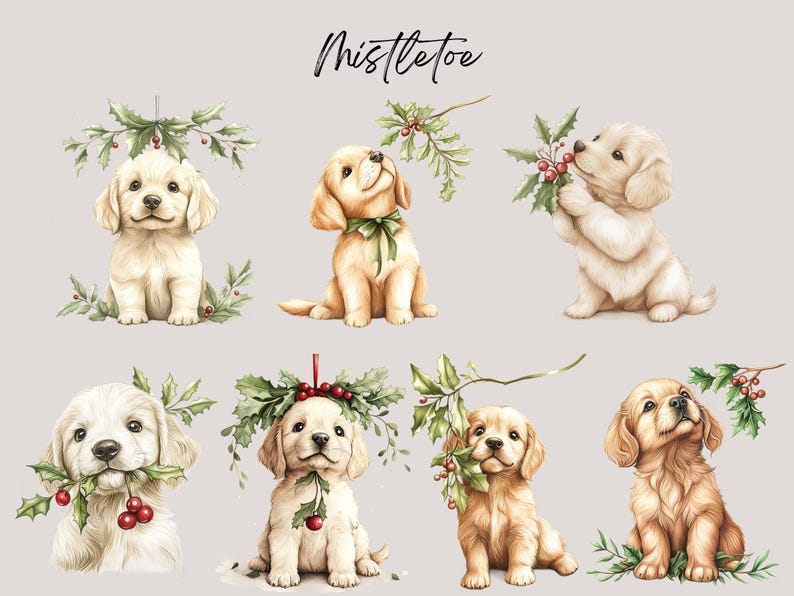 Christmas Puppies Clipart PNG Watercolor Dog Clipart in Christmas ...