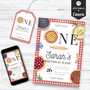 Cutie Pie Birthday Invitation 1st Birthday Party Invite Sweet as Pie Baby Birthday Gender Neutral Fall Birthday Pie Theme Party Pie Bundle