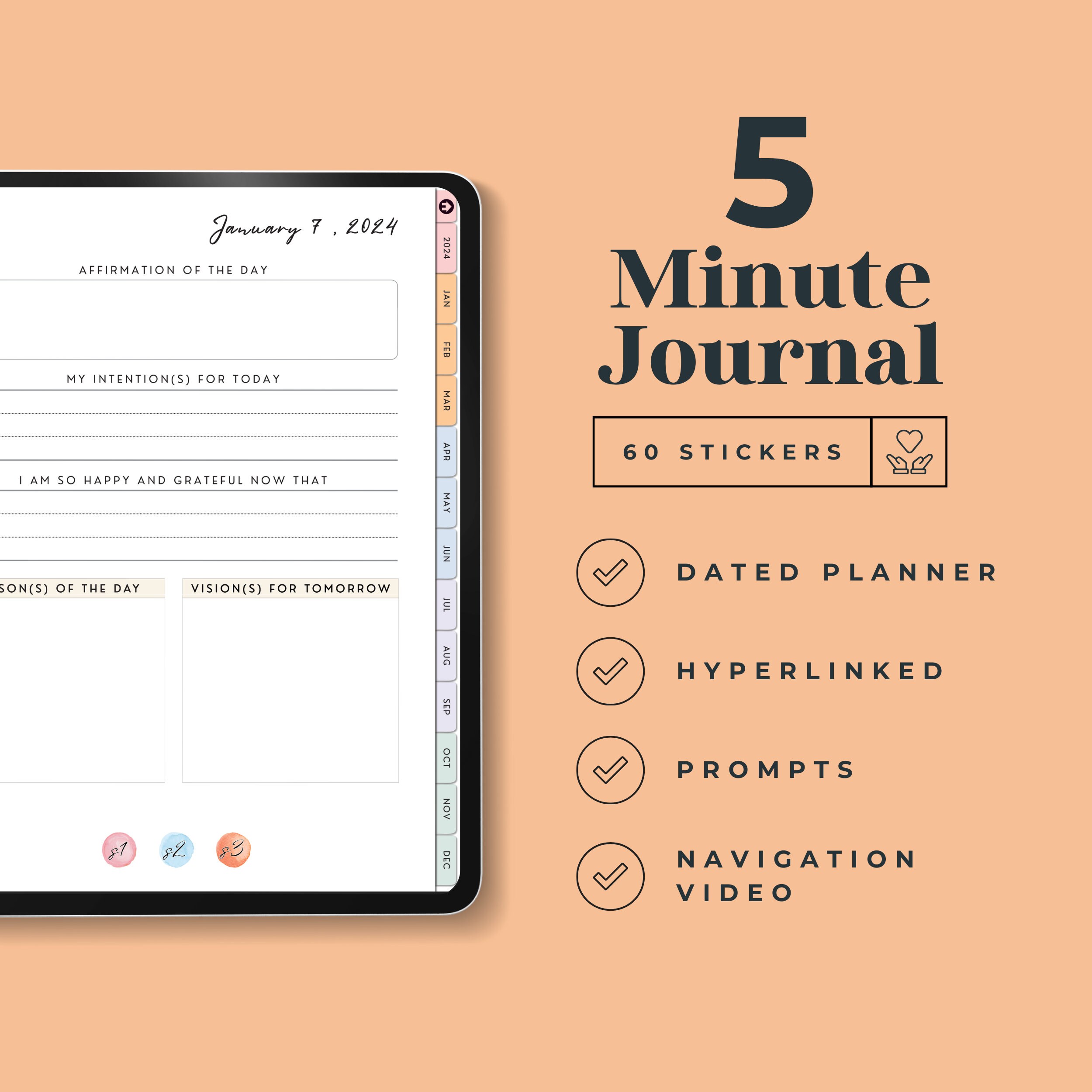 5 Minute Morning Journal 5 Minute Gratitude Journal Digital Etsy
