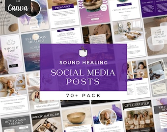 Plantillas de Instagram de sanación sonora para coaches de bienestar, publicaciones sobre baños de sonido, kit de marketing en redes sociales de frecuencias curativas para Canva, kit de bienestar