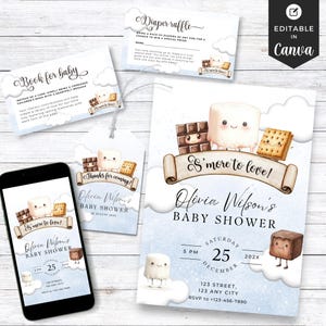 Invitación para baby shower S'more Love con temática de campamento de género neutro, juego de invitaciones imprimibles para fiesta Smore, juego de invitaciones divertidas para baby shower de parejas Smore to Love