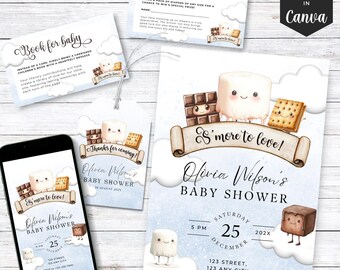 S'more to Love Baby Shower Invite Set Gender Neutral Camping Theme S'mores Party Bonfire Baby Shower Couples Shower Invitation Printable