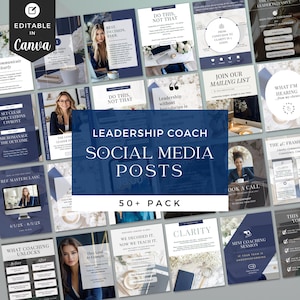 Sjabloonkaart leiderschapscoaching, marineblauwe Instagram-sjabloon voor coach vrouw, Instagram-bedrijfsfeedsjabloon Canva, zakelijke sjabloon